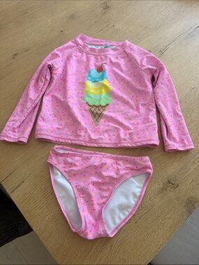 Ingear Pink Kids Ice Cream Two-Piece Rashguard Swim Set